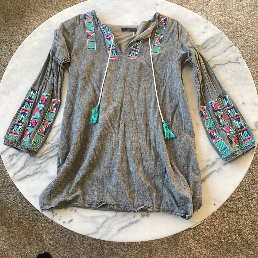 THML Gray Tribal Tunic Dress